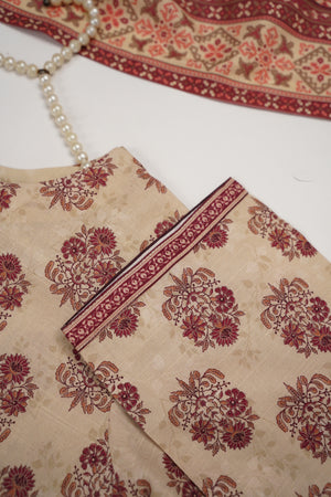 Original Tawakal printed Khaddar shirt with printed shawl and plan bottom ZT-31