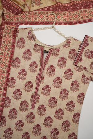 Original Tawakal printed Khaddar shirt with printed shawl and plan bottom ZT-31