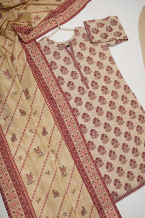 Original Tawakal printed Khaddar shirt with printed shawl and plan bottom ZT-31