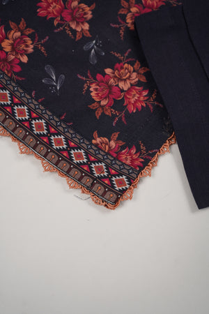 Original Bin Saeed printed Khaddar  shirt with printed shawl and plan bottom ZT-19
