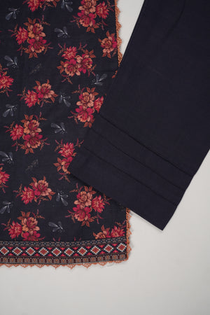 Original Bin Saeed printed Khaddar  shirt with printed shawl and plan bottom ZT-19