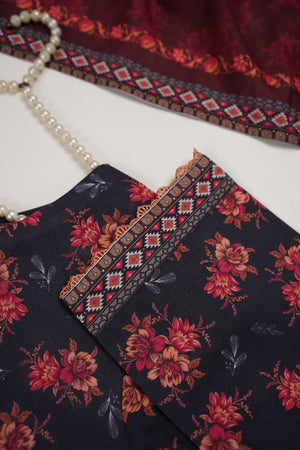 Original Bin Saeed printed Khaddar  shirt with printed shawl and plan bottom ZT-19
