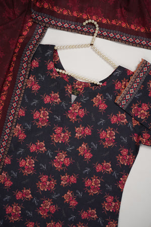 Original Bin Saeed printed Khaddar  shirt with printed shawl and plan bottom ZT-19