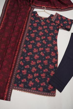 Original Bin Saeed printed Khaddar  shirt with printed shawl and plan bottom ZT-19