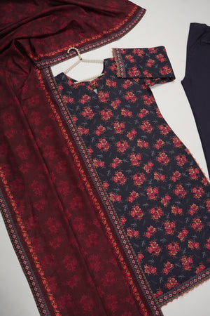 Original Bin Saeed printed Khaddar  shirt with printed shawl and plan bottom ZT-19
