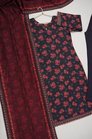 Original Bin Saeed printed Khaddar  shirt with printed shawl and plan bottom ZT-19