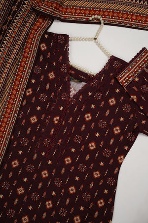 Original Bin Saeed printed Khaddar  shirt with printed shawl and printed bottom ZT-20