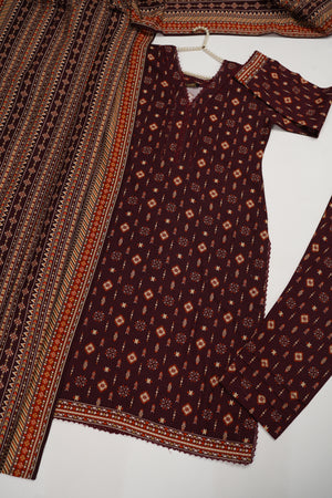 Original Bin Saeed printed Khaddar  shirt with printed shawl and printed bottom ZT-20