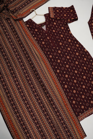 Original Bin Saeed printed Khaddar  shirt with printed shawl and printed bottom ZT-20