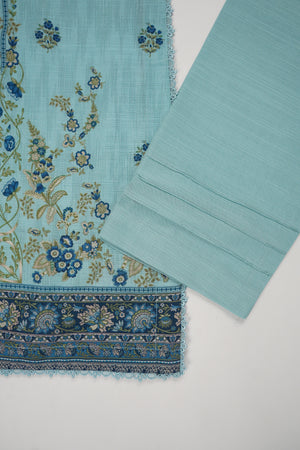 Original Bin Saeed printed Khaddar  shirt with printed shawl and plan bottom ZT-25