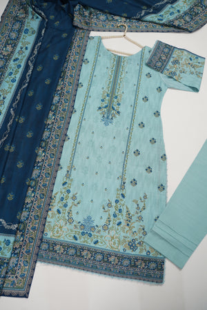 Original Bin Saeed printed Khaddar  shirt with printed shawl and plan bottom ZT-25