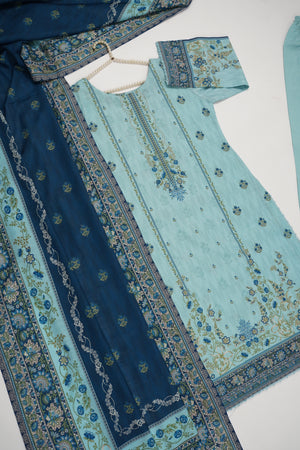 Original Bin Saeed printed Khaddar  shirt with printed shawl and plan bottom ZT-25