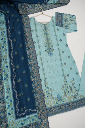 Original Bin Saeed printed Khaddar  shirt with printed shawl and plan bottom ZT-25