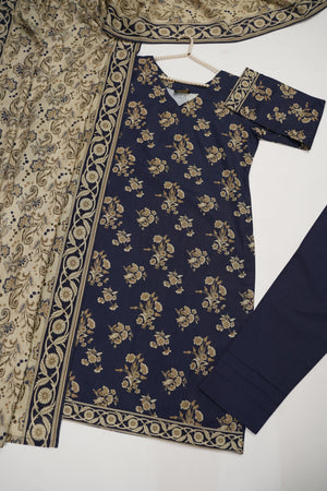 Original Tawakal Printed Khaddar Shirt with printed shawl and plan bottom ZT-26