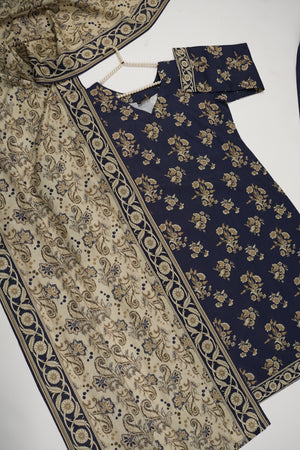 Original Tawakal Printed Khaddar Shirt with printed shawl and plan bottom ZT-26