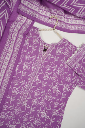 Original Bin Saeed printed Khaddar  shirt with printed shawl and plan bottom ZT-21