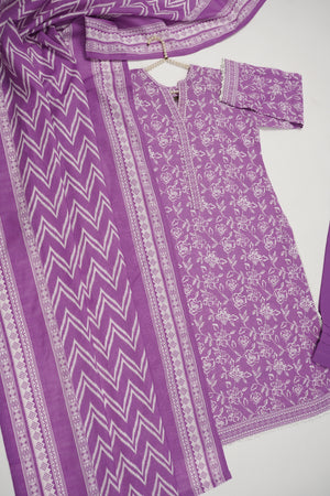 Original Bin Saeed printed Khaddar  shirt with printed shawl and plan bottom ZT-21