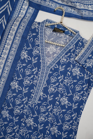 Original Bin Saeed printed Khaddar  shirt with printed shawl and plan bottom ZT-23