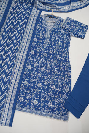 Original Bin Saeed printed Khaddar  shirt with printed shawl and plan bottom ZT-23