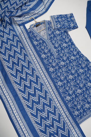 Original Bin Saeed printed Khaddar  shirt with printed shawl and plan bottom ZT-23