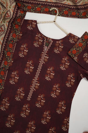 Original Tawakal printed Khaddar shirt with printed shawl and plan bottom ZT-33