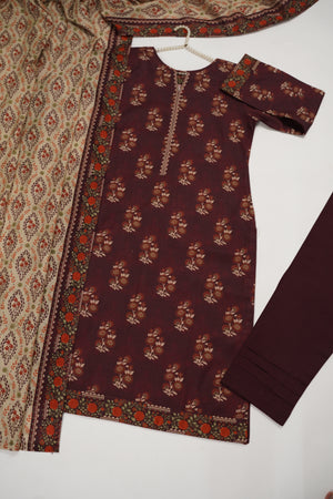 Original Tawakal printed Khaddar shirt with printed shawl and plan bottom ZT-33
