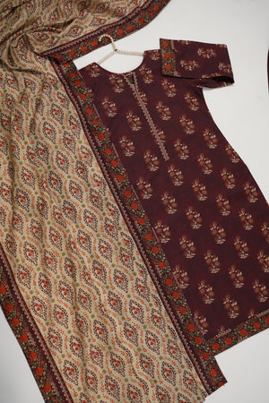 Original Tawakal printed Khaddar shirt with printed shawl and plan bottom ZT-33