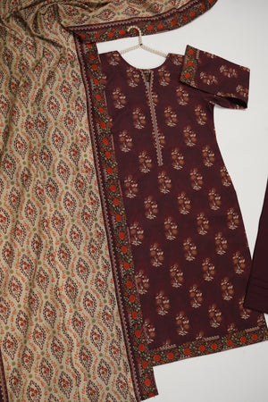Original Tawakal printed Khaddar shirt with printed shawl and plan bottom ZT-33