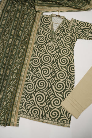 Original Tawakal printed Khaddar shirt with printed shawl and plan bottom ZT-27