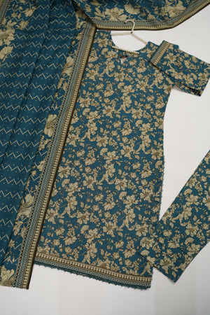 Original Bin Saeed printed Khaddar  shirt with printed shawl and printed bottom ZT-22
