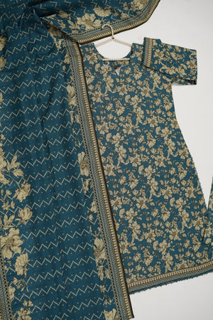 Original Bin Saeed printed Khaddar  shirt with printed shawl and printed bottom ZT-22