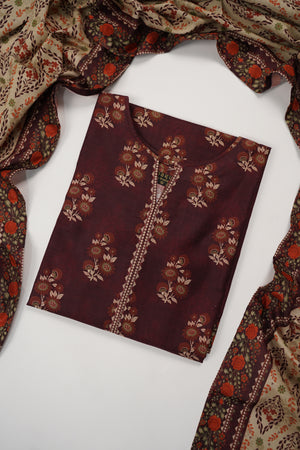 Original Tawakal printed Khaddar shirt with printed shawl and plan bottom ZT-33