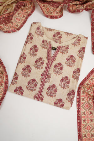 Original Tawakal printed Khaddar shirt with printed shawl and plan bottom ZT-31