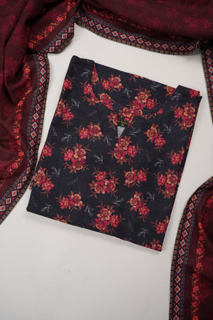 Original Bin Saeed printed Khaddar  shirt with printed shawl and plan bottom ZT-19