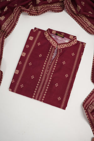 Original Bin Saeed printed Khaddar  shirt with printed shawl and plan bottom ZT-17