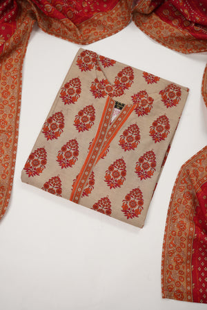 Original Tawakal printed Khaddar shirt with printed shawl and plan bottom ZT-30