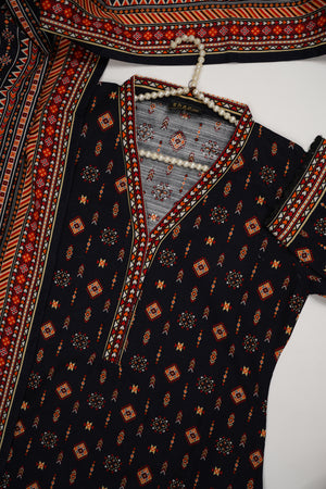 Original Bin Saeed printed Khaddar  shirt with printed shawl and printed bottom ZT-18