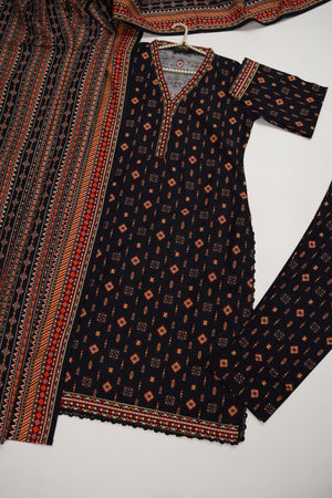 Original Bin Saeed printed Khaddar  shirt with printed shawl and printed bottom ZT-18