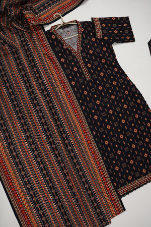Original Bin Saeed printed Khaddar  shirt with printed shawl and printed bottom ZT-18