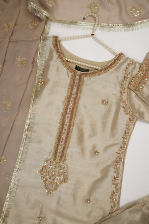 Noor-e-Fishan  Premium Masori shirt with pure chiffon scarf and premium Masori Plazzo STQ-03