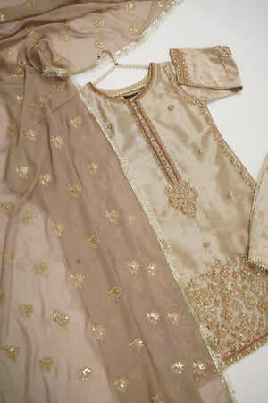 Noor-e-Fishan  Premium Masori shirt with pure chiffon scarf and premium Masori Plazzo STQ-03