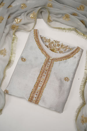 Noor-e-Fishan Premium Masori shirt with pure chiffon scarf and premium Masori Plazzo STQ-01
