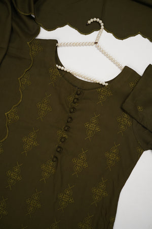 Maya Collection by Sobia Waseem chikankari embroidered Dhanak shirt with embroidered shawl and plan bottom MDC-06
