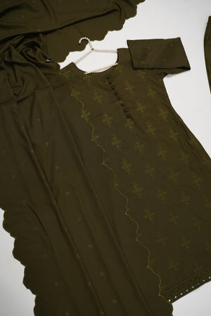 Maya Collection by Sobia Waseem chikankari embroidered Dhanak shirt with embroidered shawl and plan bottom MDC-06