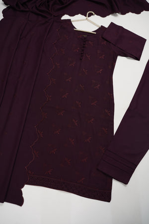 Maya Collection by Sobia Waseem chikankari embroidered Dhanak shirt with embroidered shawl and plan bottom MDC-01