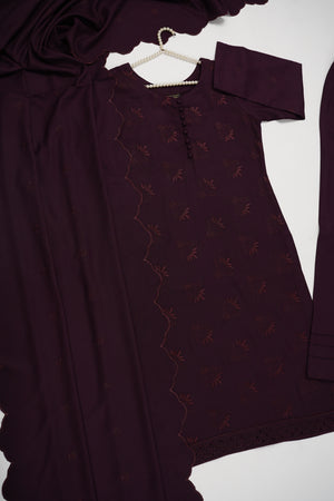 Maya Collection by Sobia Waseem chikankari embroidered Dhanak shirt with embroidered shawl and plan bottom MDC-01
