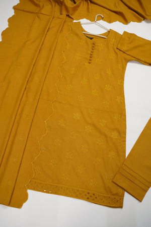 Maya Collection by sobia waseeem Chikankari embroidered Dhanak shirt with embroidered shawl and plan bottom MDC-07