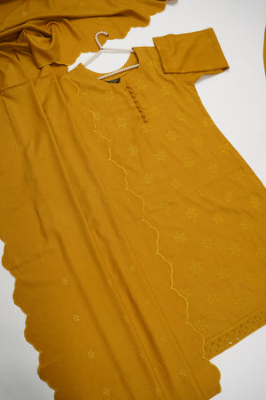 Maya Collection by sobia waseeem Chikankari embroidered Dhanak shirt with embroidered shawl and plan bottom MDC-07