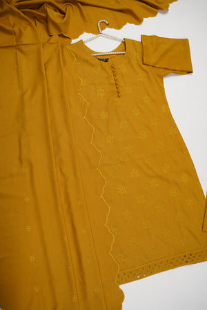 Maya Collection by sobia waseeem Chikankari embroidered Dhanak shirt with embroidered shawl and plan bottom MDC-07