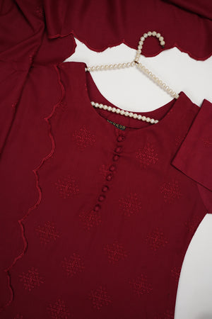 Maya Collection by Sobia Waseem Chikankari embroidered Dhanak Shirt with embroidered shawl and plan bottom MDC-03